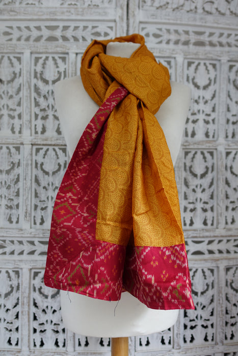 Ochre And Red Tissue Silk Dupatta - New