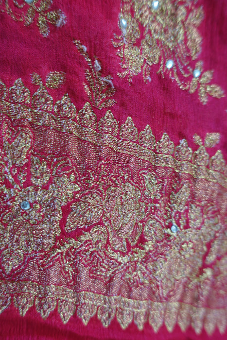 Pink Silk Chiffon Banarsi Vintage Dupatta - Preloved