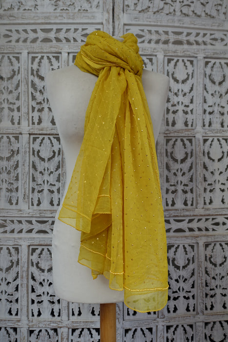 Yellow Vintage Sequinned Dupatta - Preloved