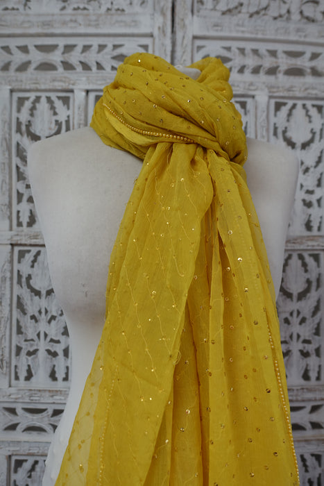 Yellow Vintage Sequinned Dupatta - Preloved