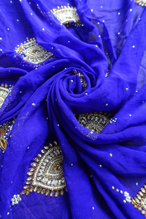 Purple Embellished Zardosi Chiffon Dupatta - New