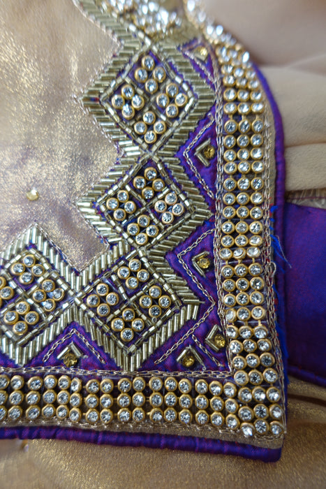 Gold Shimmering Dupatta With Gold Diamante Stones- New