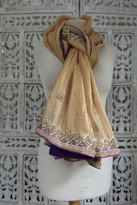 Gold Shimmering Dupatta With Gold Diamante Stones- New
