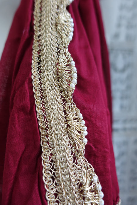 Maroon Cotton With Scallop Edge Braid - New