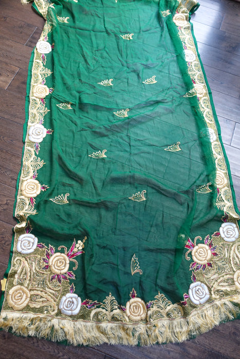 Dark Green Vintage Embroidered Dupatta - New