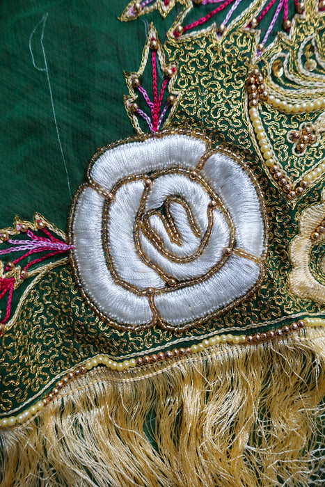 Dark Green Vintage Embroidered Dupatta - New