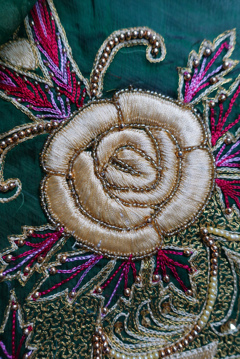 Dark Green Vintage Embroidered Dupatta - New