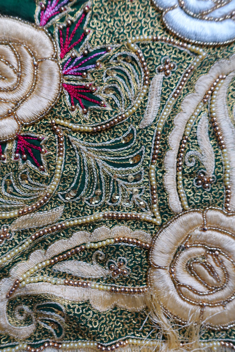 Dark Green Vintage Embroidered Dupatta - New