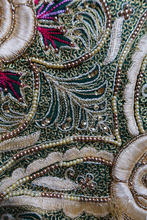 Dark Green Vintage Embroidered Dupatta - New