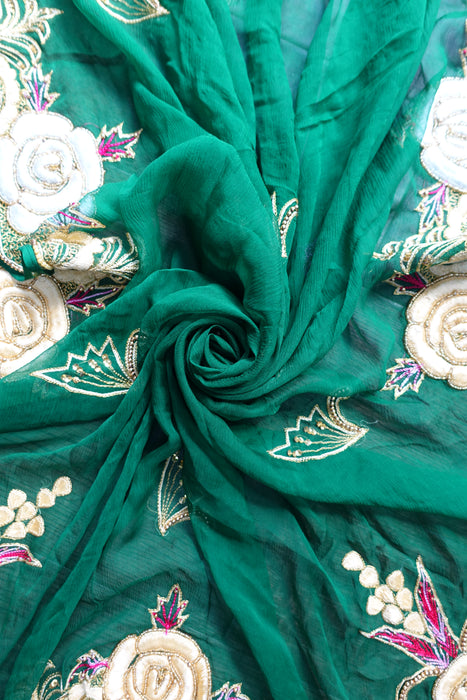 Dark Green Vintage Embroidered Dupatta - New