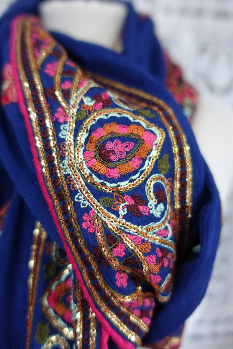Blue Embroidered Colourful Dupatta - New