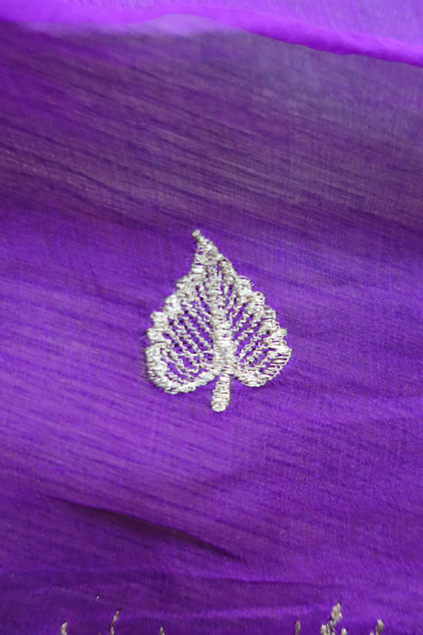 Purple Banarsi Brocade Silk Chiffon Vintage Dupatta - New