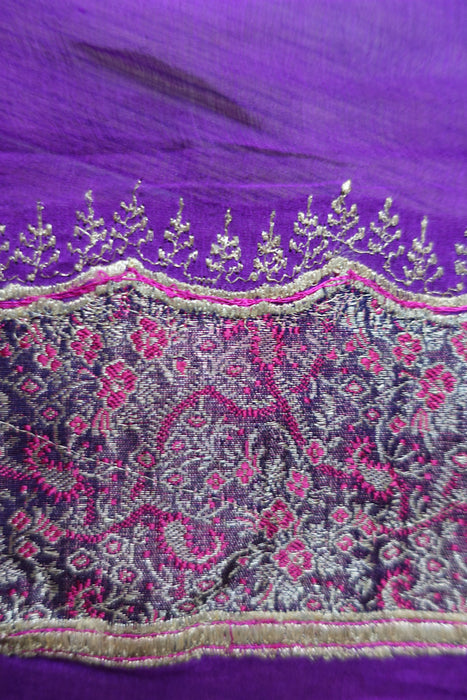 Purple Banarsi Brocade Silk Chiffon Vintage Dupatta - New