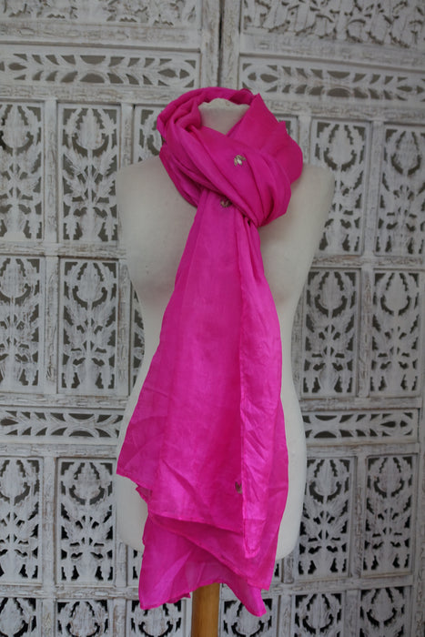 Hot Pink Pure Silk Dupatta - Preloved