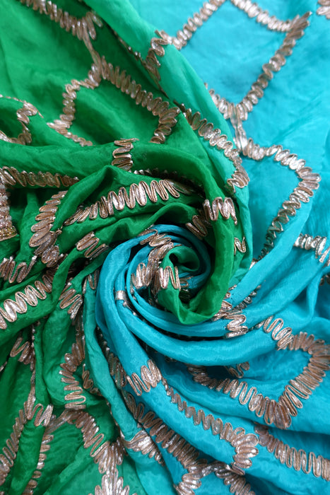 Green And Blue Gold Braided Dupatta - New