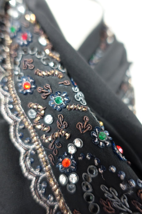 Black Crepe Silk Diamante Embellished Dupatta - Preloved