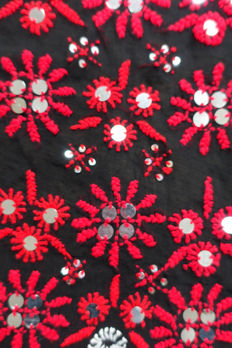 Black And Red Silver Sequinned Dupatta - New
