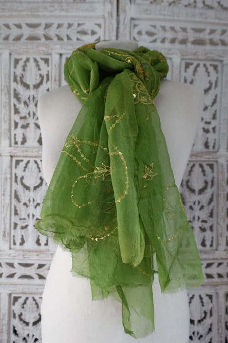 Apple Green Vintage Embellished Dupatta - New