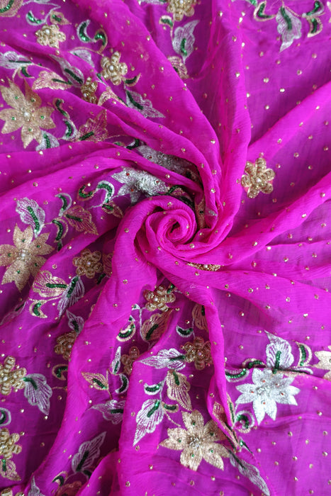 Hot Pink Vintage Embellished Dupatta - New