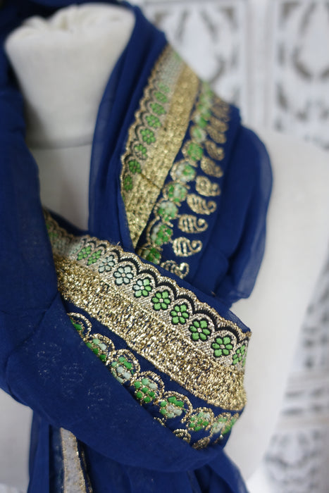 Blue And Green Vintage Embroidered Dupatta - New