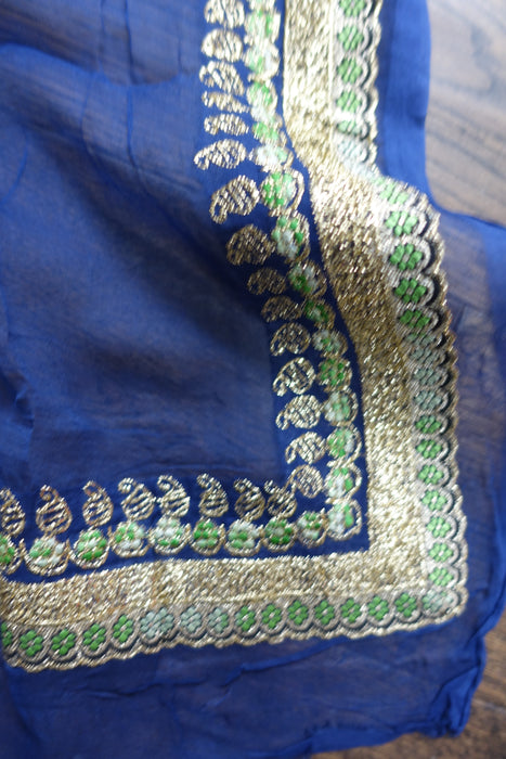 Blue And Green Vintage Embroidered Dupatta - New