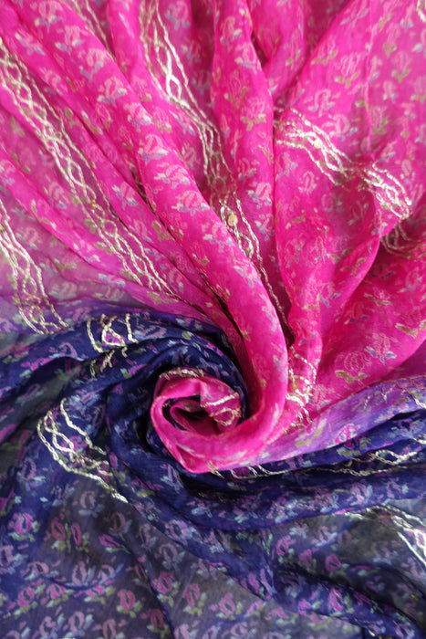 Blue And Pink Vintage Embellished Dupatta - New