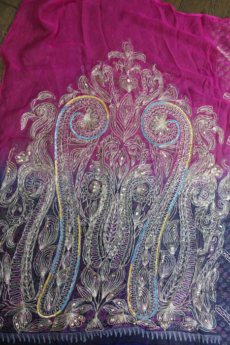 Blue And Pink Vintage Embellished Dupatta - New