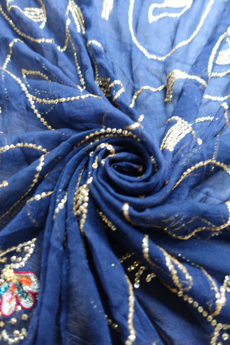 Navy Blue Vintage Embellished Dupatta - New