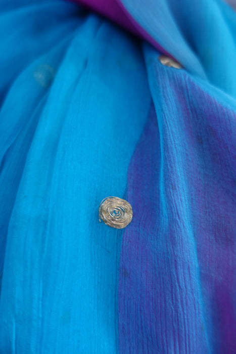 Blue And Pink Gold Tilla Vintage Silk Chiffon Dupatta - New