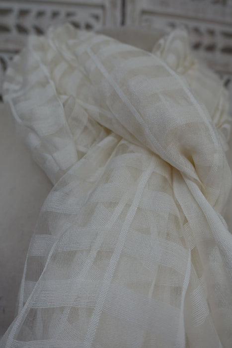 Soft White Chequered Cotton Blend Dupatta - New