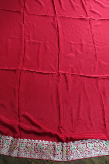 Red Silk With Banarsi Brocade Border - New