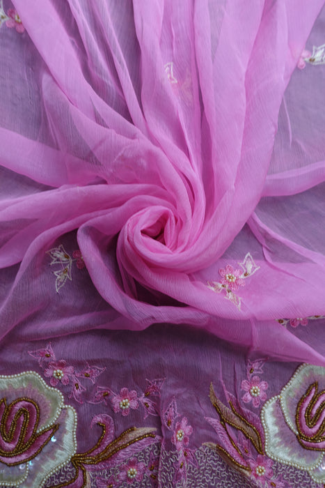 Pink Silk Chiffon Vintage Dupatta - New
