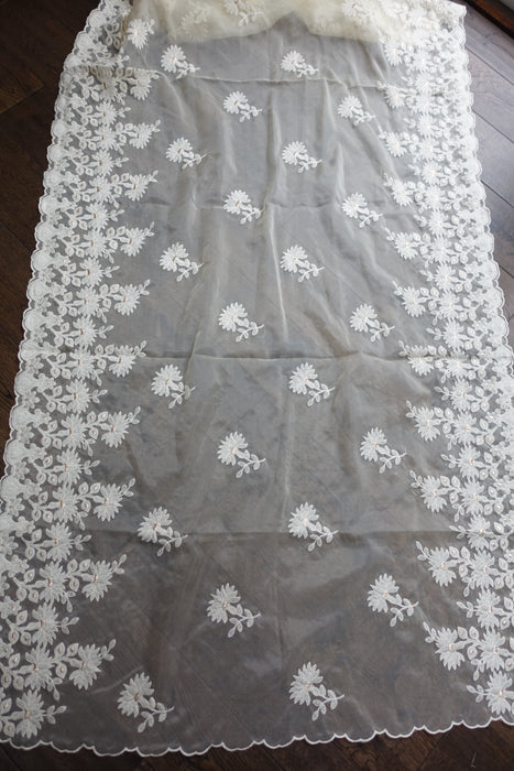 Cream Floral Embroidered Dupatta - New