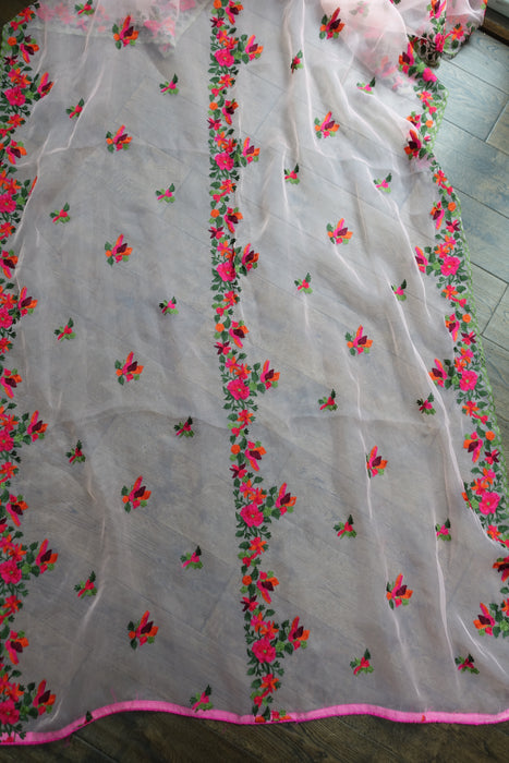 Peach Floral Embroidered Dupatta - New