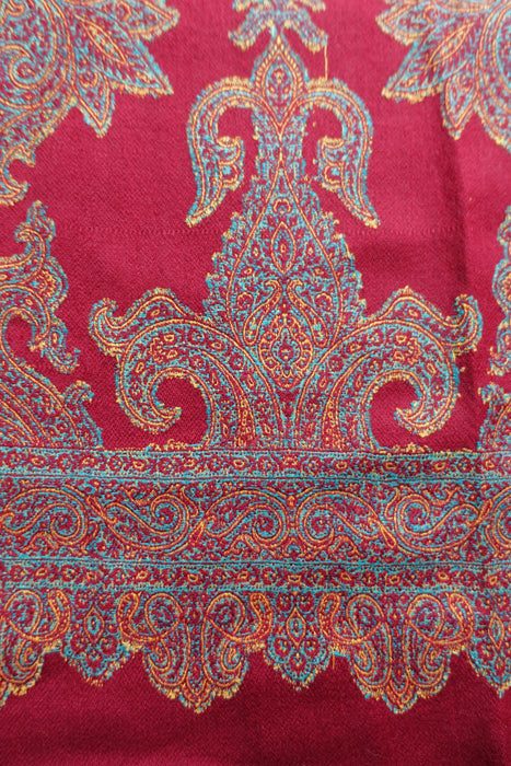 Deep Red Wool Embroidered Shawl - New