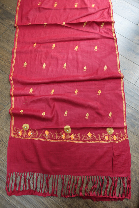 Maroon Wool Embroidered Shawl - Preloved