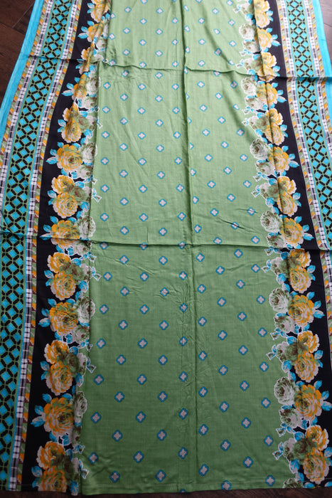 Green And Blue Cotton Dupatta - New