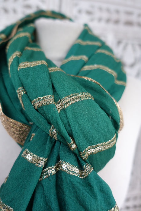 Green Gold Embroidered Shawl - New