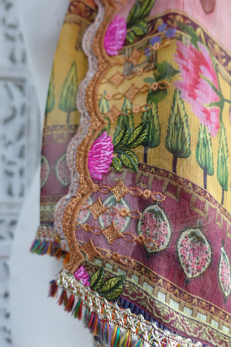Multicoloured Floral Embroidered Chiffon Dupatta - New