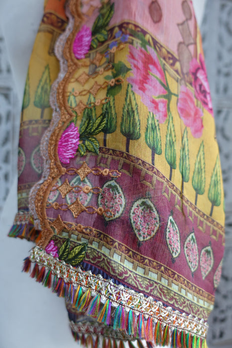 Multicoloured Floral Embroidered Chiffon Dupatta - New