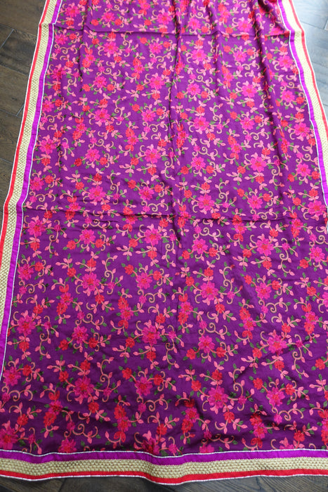 Purple Floral Embroidered Large Dupatta - New