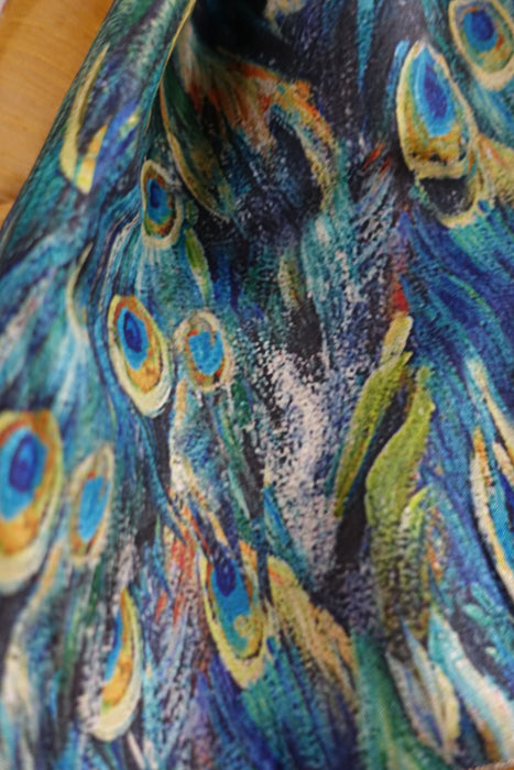 Ochre Peacock Print Silk Blend Dupatta - New