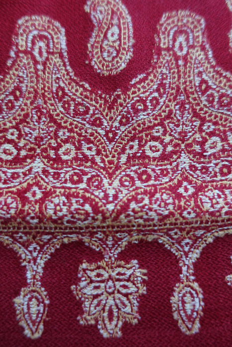 Red Embroidered Wool Shawl - New