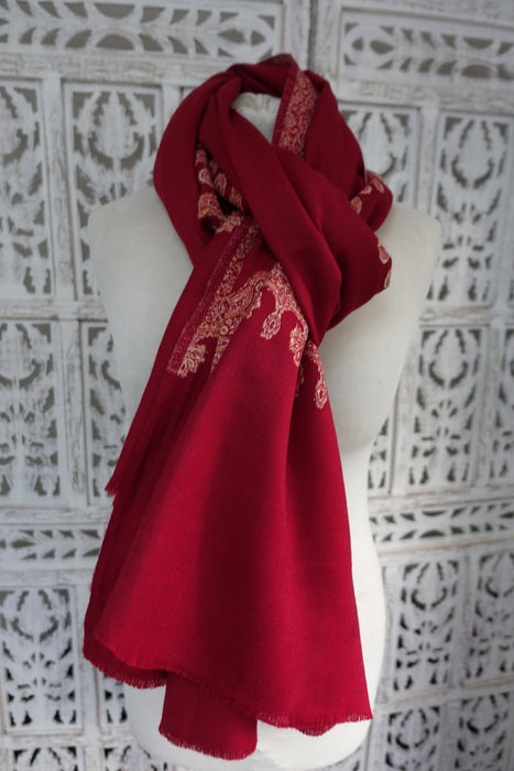 Red Embroidered Wool Shawl - New