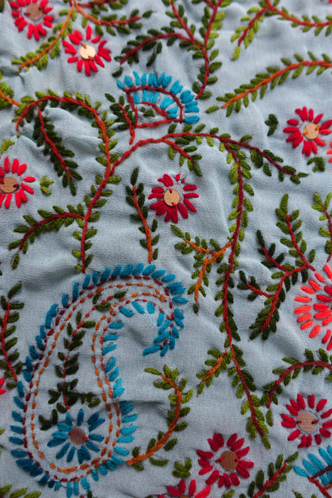 Blue Embroidered Chiffon Dupatta - New
