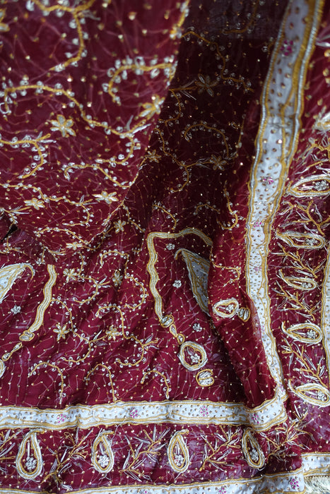 Maroon Vintage Silk Chiffon Wedding Dupatta - New