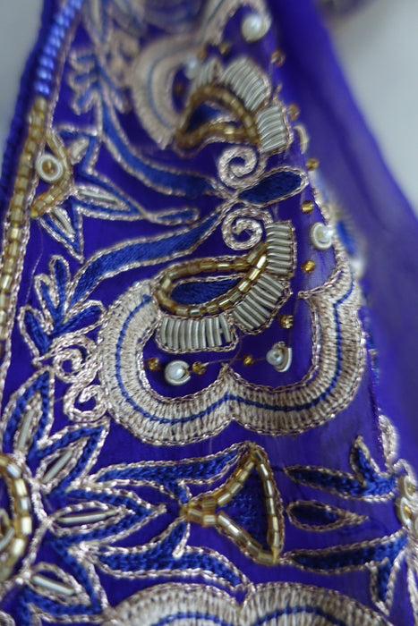 Purple Silk Chiffon Vintage Embellished Dupatta - New