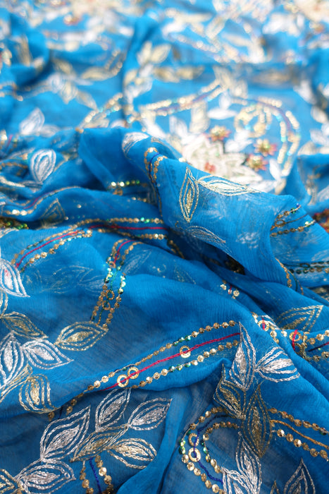 Peacock Blue Vintage Embellished Dupatta - Preloved