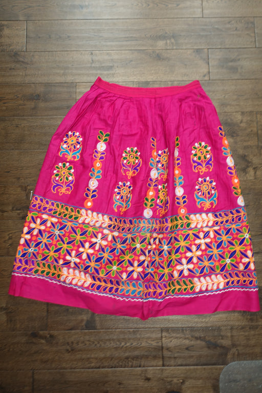 Pink Cotton Vintage Embroidered Skirt - Preloved - Indian Suit Company