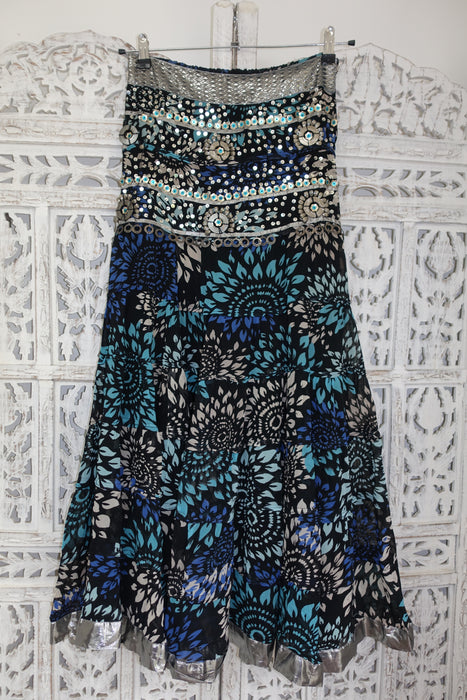 Blues Printed Chiffon Tiered Skirt - Preloved - Indian Suit Company